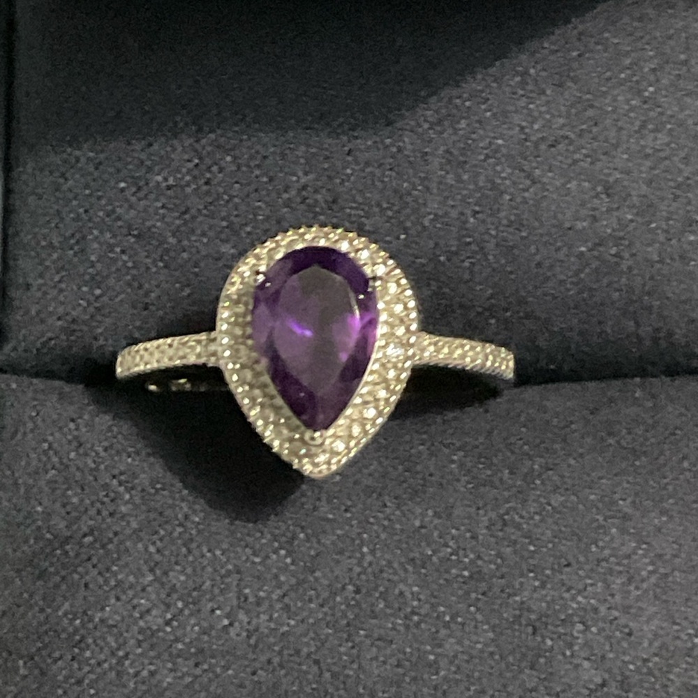 Pear Cut 1.85 ct Natural Amethyst & Diamond Ring sterling silver